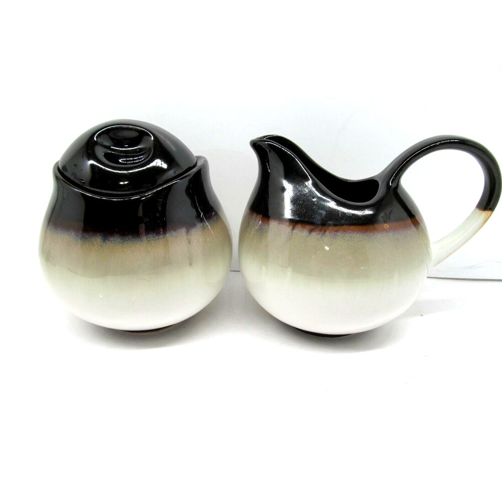Sango Nova Black Lidded Sugar Dish & Creamer Set